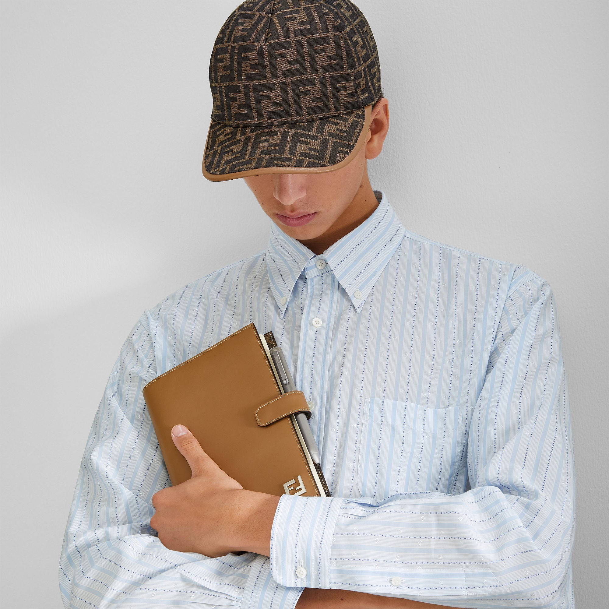 Casquette Fendi en tissu jacquard FF Brun